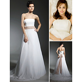 Chiffon Over Satin A-line Strapless Sweep/ Brush Train Wedding Dress inspired by Time Travellers Wife (WSM0448)