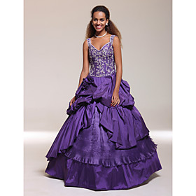 Ball Gown V-neck Floor-length Taffeta Evening Dress