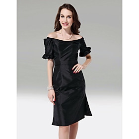 Sheath/ Column Off-the-shoulder Knee-length Taffeta Bridesmaid/ Cocktail Dress (FSF08550)