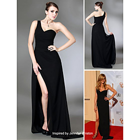 Jennifer Aniston Sheath/ Column One Shoulder Sweep/ Brush Train Sleeveless Chiffon/ Elastic satin Golden Globe /Evening Dress (FSH0602)