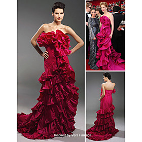 Vera Farmiga Sheath / Column Court Trains Sleeveless Satin Oscar/ Evening Dress (FSM0668)
