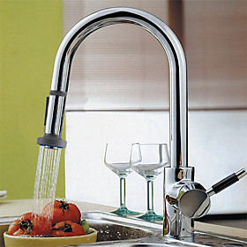 Contemporary Solid Brass Pull Down Kitchen Faucet (Chrome Finish)