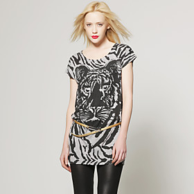 Occasions: Casual Silhouette: Skinny Neckline: Round Style: Animal Print, Basic Fabric: Knitwear Season: Summer Embellishment: Beaded Color: Grey, Brown Sleeve Length: Short Sleeve Price: Below US 20 Look After Me: Hand wash, Wash seperately, Wash inside out, Dry flat Size: F TS Tiger Print Shirt
