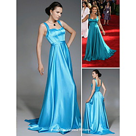 Vanessa Williams A-line Straps Sweep/ Brush Train Elastic Woven Satin Emmy Dress/ Evening Dress (FSD0351)