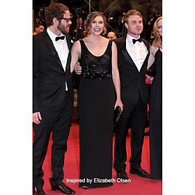 Sequined Sheath/ Column Scoop Floor-length Evening Dress inspired by Elizabeth Olsen at Cannes Film Festival