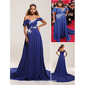 Gabourey Sidibe A-line Off-the-shoulder Sweep / Brush Train Chiffon Oscar/ Evening Dress (FSH0647)