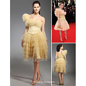 Lea Seydoux A-line One Shoulder Knee-length Sleeveless Tulle/ Satin Cannes Film Festival Dress 2010 (FGY0792)
