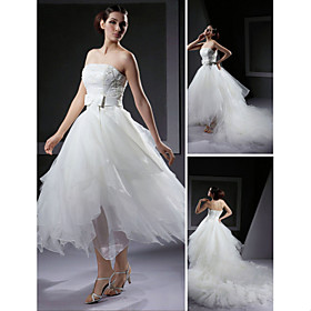 Ball Gown Strapless Asymmetrical Satin Tulle Wedding Dresses for Bride 2009 Style (WGY0074)