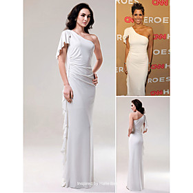 Halle Berry Sheath/ Column One Shoulder Floor-length Elastic Satin Evening Dress (FSA11337)