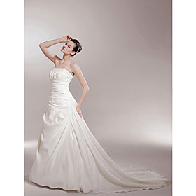A-line Sweetheart Semi-Cathedral Train Sleeveless Satin Luxury  Wedding Dress (WSW0557)