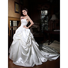 Ball Gown Sweetheart Chapel Train Shiny Satin Designer Wedding Dress