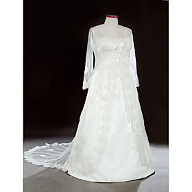 A-line Floor-length Satin Organza Plus Size Wedding Dresses for Bride X097