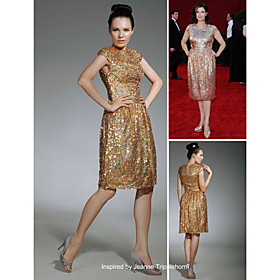 Jeanne Tripplehorn Sheath/ Column Scoop Knee-length CappedSequin Fabric Emmy Dress/ Evening Dress (FSD0376)