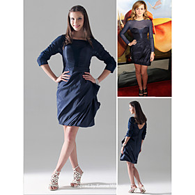 Chiffon Taffeta Sheath/ Column Bateau Short/ Mini Cocktail Dress inspired by Emma Watson (FSM04280)