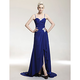 A-line Sweetheart Asymmetrical Court Train Chiffon Evening Dress