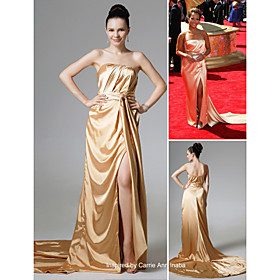 Carrie Ann Inaba Sheath/ Column Strapless Asymetrical Elastic Woven Satin Emmy Dress/ Evening Dress (FSD0349)