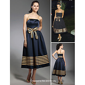 Sarah Jessica Parker A-line Spaghetti Straps Tea-length Sleeveless Satin/ Elastic satin Sex and the City Dress (FSL0780)