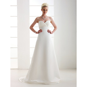 A-line Sweetheart Court Train Satin Wedding Dress