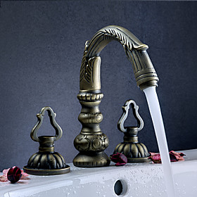 Luxury Widespread Bathroom Sink Faucet - Antique Brass Finish