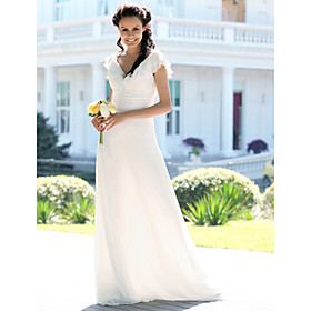 A-line V-neck Floor-length Chiffon Elastic Satin Wedding Dress (FSY02275)