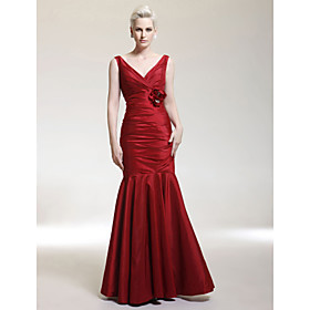 Trumpet/ Mermaid V-neck Floor-length Taffeta Evening Dress