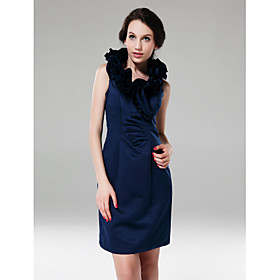 Sheath/ Column Jewel Short/ Mini Satin Cocktail Dress