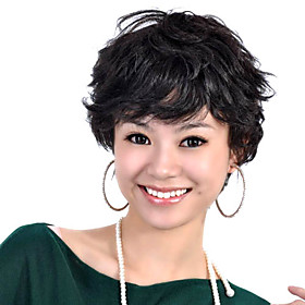 Capless Short 100% Human Hair Black Curly Hair Wig