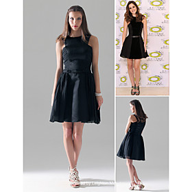 Leighton Meester A-line Scoop Short/ Mini Satin Chiffon Cocktail Dress (FSA11336)