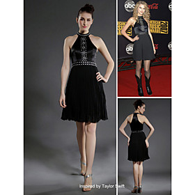 Chiffon Elastic Silk-like Satin A-line High Neck Short/ Mini Cocktail Dress inspired by Taylor Swift (FSD0336)
