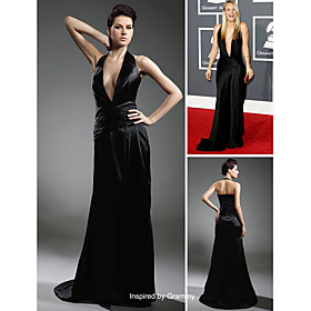 Sheath/ Column V-neck Sweep/ Brush Train Sleeveless Elastic Satin Grammy Dress (FSH0614)