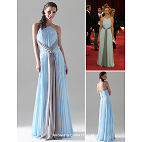Calista Flockhart A-line Halter Floor-length Sleeveless Chiffon/ Elastic silk-like satin Classic Oscar Dress (FGY0696)