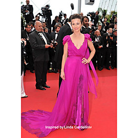 
	Chiffon A-line V-neck Chapel Train Evening Dress inspired by Linda Cardellini	