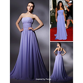 Fergie Empire Strapless Sweep/ Brush Train Sleeveless Chiffon/ Elastic satin Golden Globe/ Evening Dress (FSH0549)