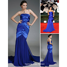 Shaun Robinson Trumpet/ Mermaid Strapless Sweep/ Brush Train Sleeveless Satin/ Chiffon Golden Globe/ Evening Dress (FSH0588)