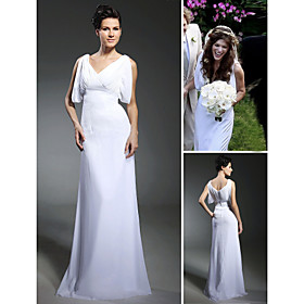 Chiffon Sheath/ Column V-neck Sweep/ Brush Train Wedding Dress inspired by Milla Jovovich  (WSM0452)