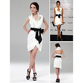 Zoe Saldana Sheath/ Column Halter Short/ Mini Satin Cocktail Dress (FSH02398)