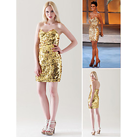 Halle Berry Sheath/ Column Strapless Short/ Mini Sequined Cocktail Dress (FSM04355)