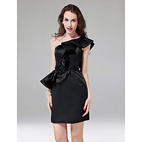 Sheath/ Column One Shoulder Short/ Mini Satin Cocktail Dress
