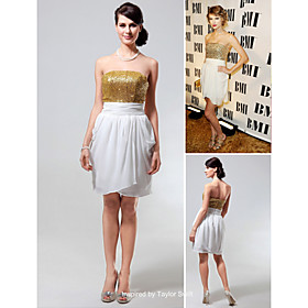 Taylor Swift Sheath / Column Strapless  Short / Mini  Chiffon  Cocktail Dress (FSH02299)