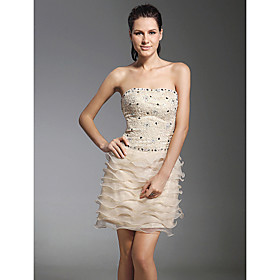 Sheath/ Column Strapless Short/ Mini  Satin Lace Cocktail Dress