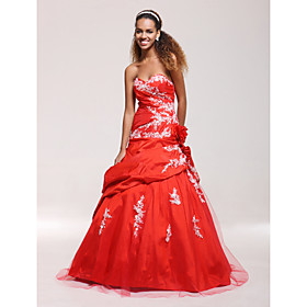 A-line Sweetheart Floor-length Taffeta Tulle Prom/ Evening Dress