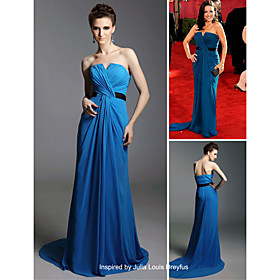 Julia Louis-Dreyfus Sheath/ Column Strapless Sweep/ Brush Train Chiffon/ Elastic satin Emmy/ Evening Dress (FSH0452)