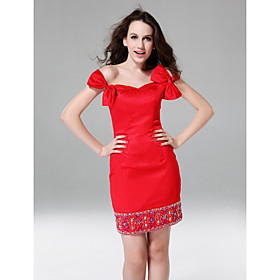 Sheath/ Column Off-the-shoulder Short/ Mini Elastic Woven Satin Cocktail Dress