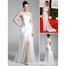 Eva La Rue Sheath/ Column Bateau Court Trains Sleeveless Lace/ Chiffon Golden Globe/ Evening Dress (FSM0548)