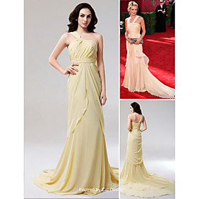 Cat Deeley Trumpet/ Mermaid One Shoulder Court Train Chiffon Elastic Woven Satin Emmy Dress/ Evening Dress (FSD0357)