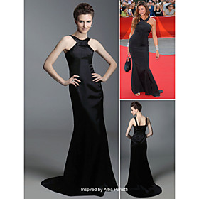 Alba Parietti Trumpet / Mermaid Scoop Sweep / Brush Train Elastic Woven Satin Venice Film Festival Dresses / Evening Dresses (FSD0295)