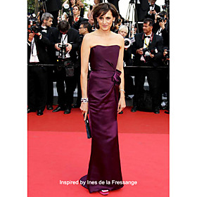 Satin Sheath/ Column Strapless Sweep Train Evening Dress inspired by Ines de la Fressange at Cannes Film Festival