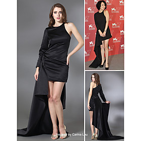Carina Lau Sheath / Column Scoop Asymetrical Elastic Satin Evening Dress (FSA11311)