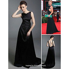 Simona Ventura Sheath / Column Scoop Sweep / Brush Train Elastic Woven Satin Venice Film Festival Dresses / Evening Dresses (FSD0311)