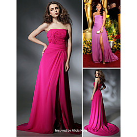Alicia Keys A-line Strapless Court Trains Sleeveless Chiffon/ Elastic satin Classic Oscar Dress (FGY0692)
